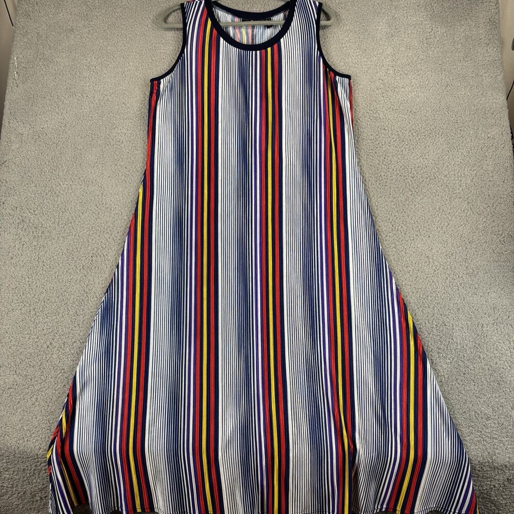Attitudes by Renee Pleated Midi Dress Large Beachy Nautical Flowy Stretch Resort
